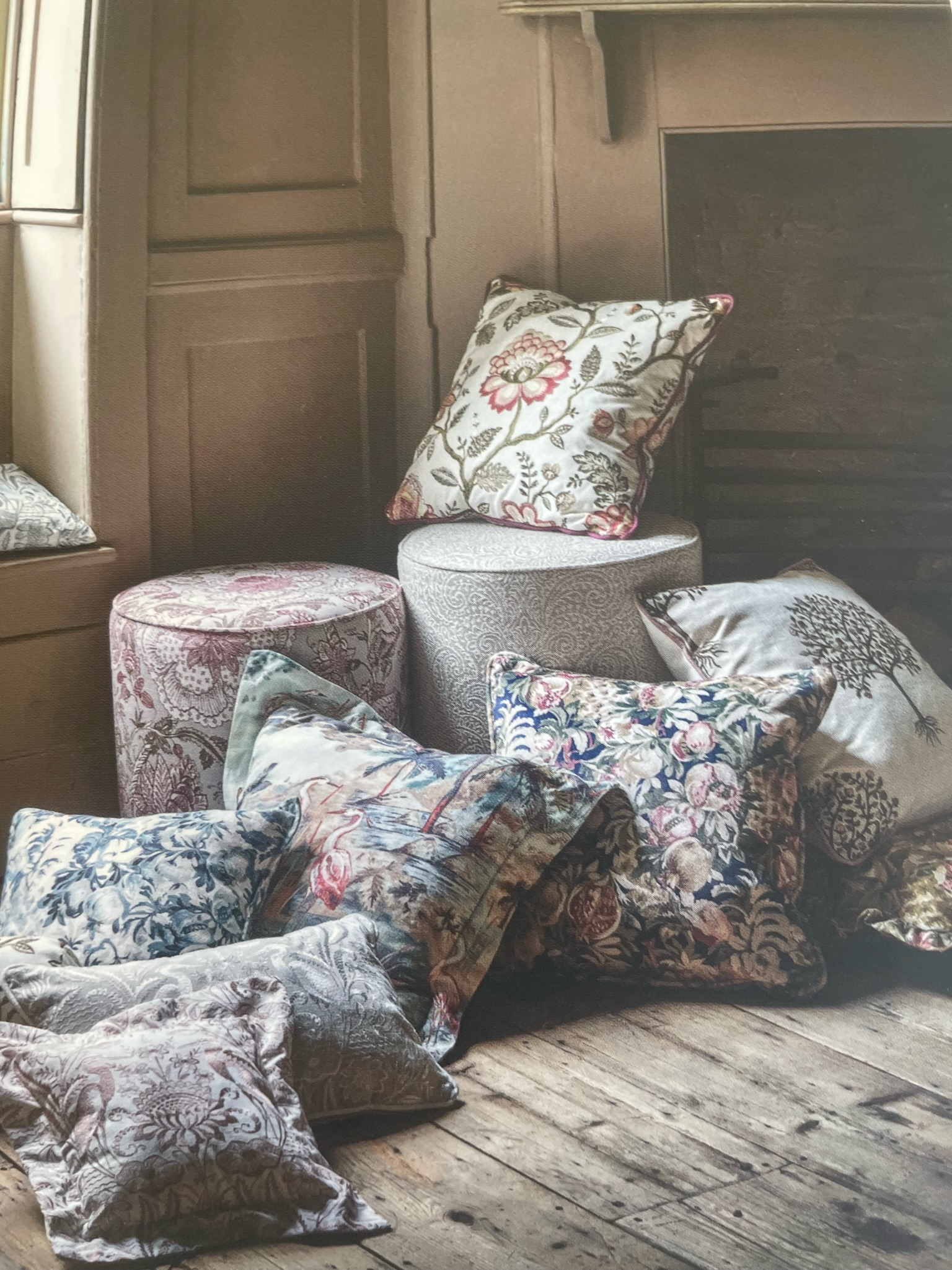 Collection of flowery pillows